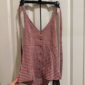 ROMWE Red & White Gingham Smocked Halter Top & New With Tags & Small Size